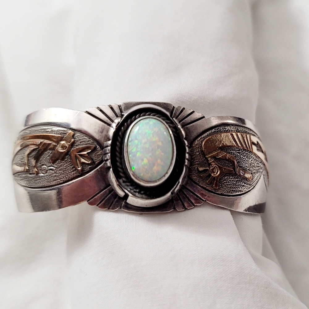 Sterling Silver Native American Opal Cuff Bracelet